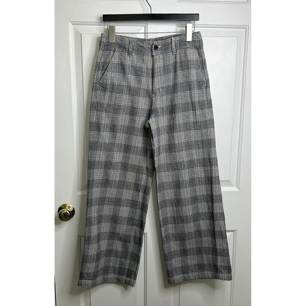 American Eagle High-Rise Baggy Wide Leg Trouser Pant Womens 6 SHORT* Gray Plaid